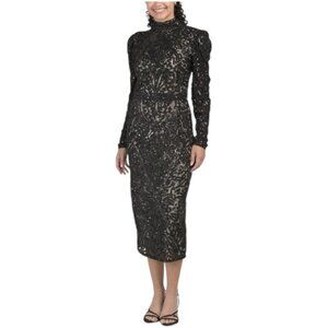 MAC DUGGAL Long Sleeve Sequin And Bead Embellished Cocktail Dress